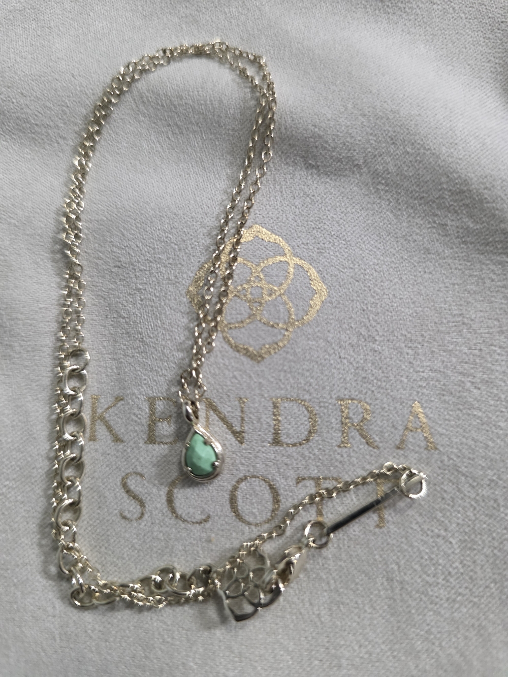 Kendra Scott Gold Necklace with Mint Green Teardrop
